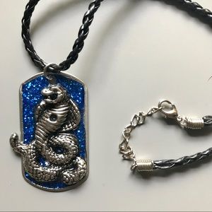 3/$25 3-D sparkle snake dog tag, braided necklace